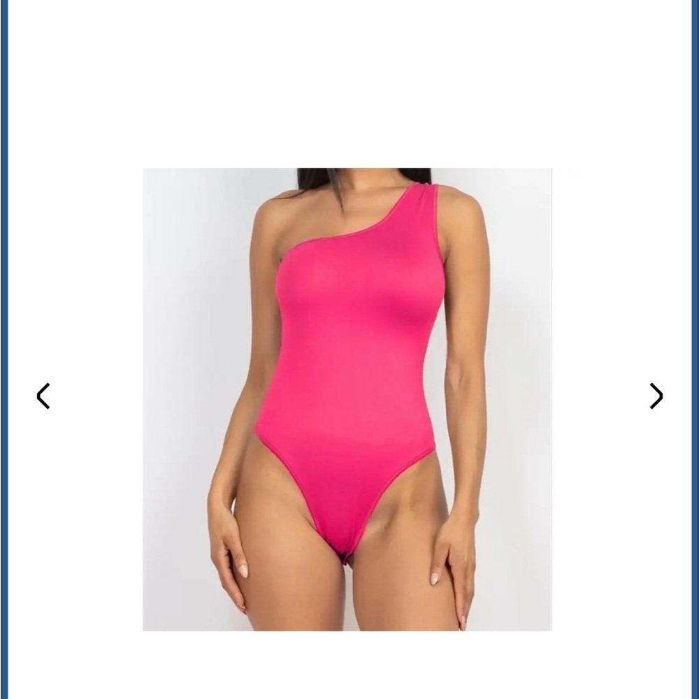 SKIMS Essential One Shoulder Thong Bodysuit Pink Highlighter